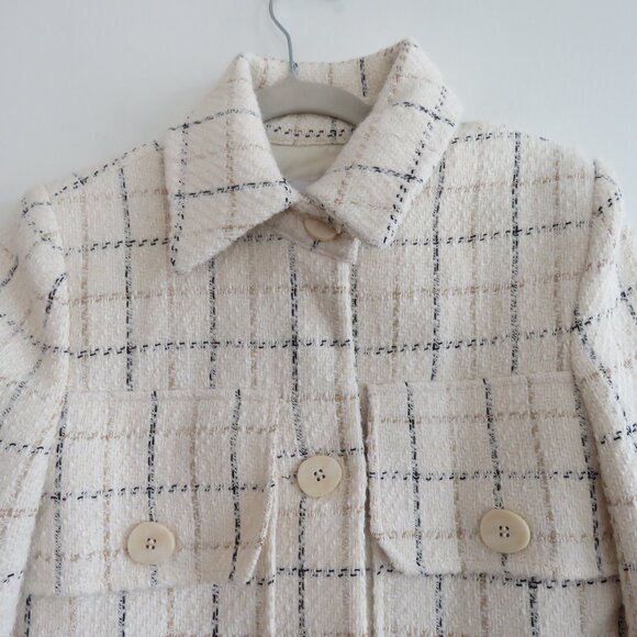 MANGO MNG Cropped Tweed Blazer in Cream Plaid Preppy Old Money Academia Size XS - Picture 4 of 13